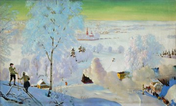 イエス Painting - スキーヤー 1919 ボリス・ミハイロヴィチ・クストーディエフ 雪の風景